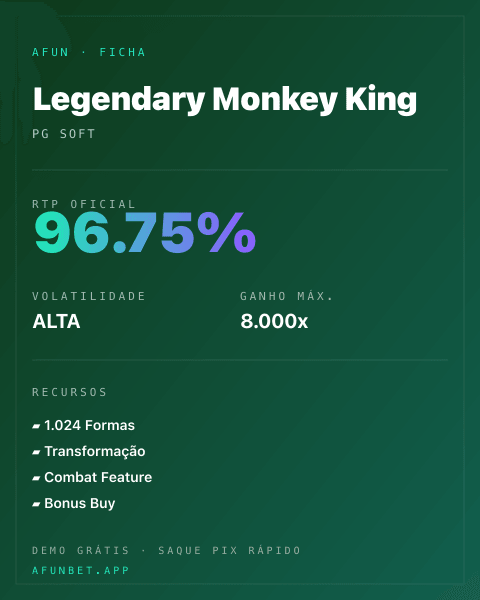 Ficha técnica de Legendary Monkey King: RTP, volatilidade e ganho máximo na Afun